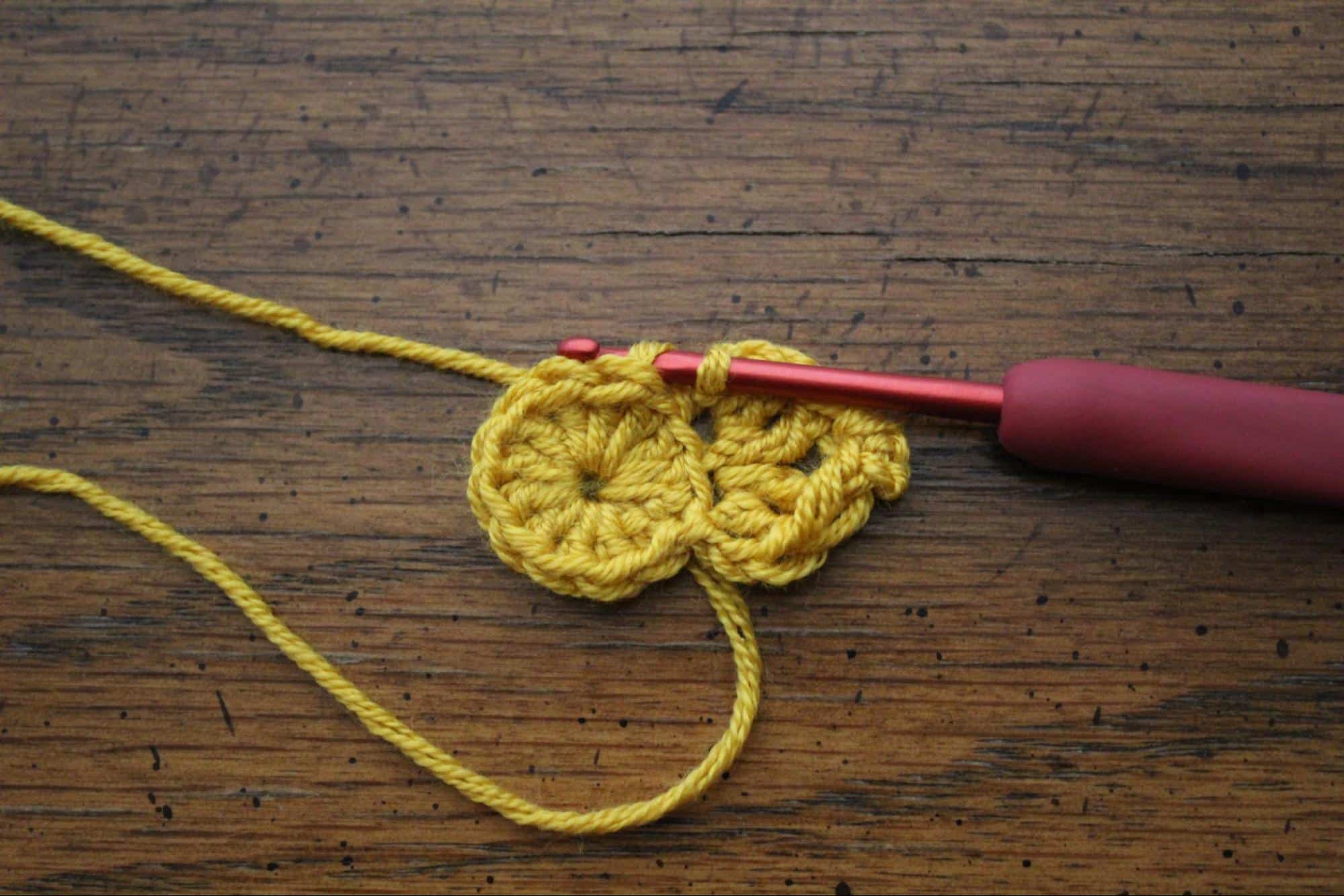 Daffodil Flower Motif round 2 Daffodil Flower Motif working in the back loop. Where to insert hook for the back loop.