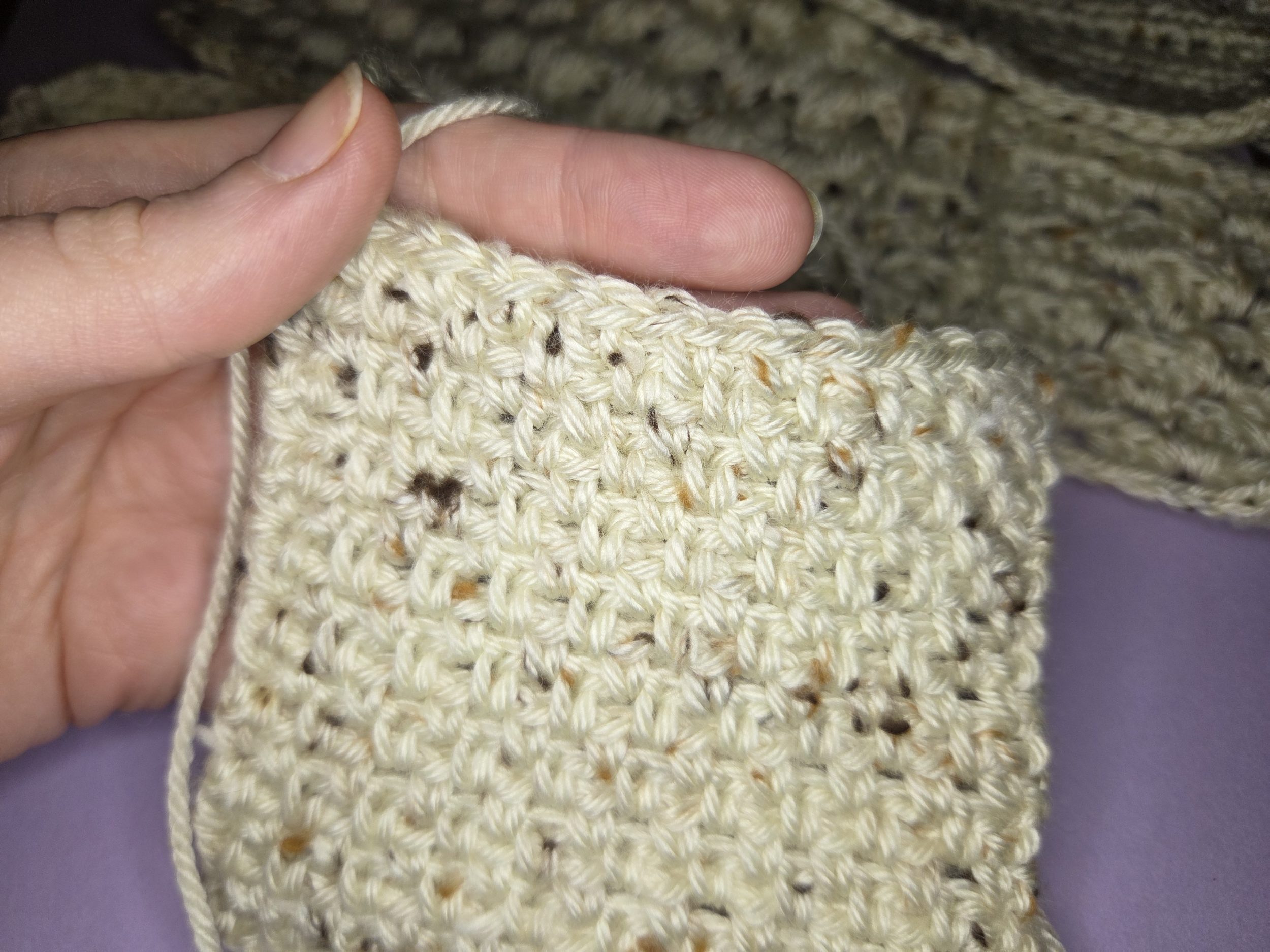 5MindfulStitches (12) Calming crochet stitches with mindful practices. Close-up on moss stitch.